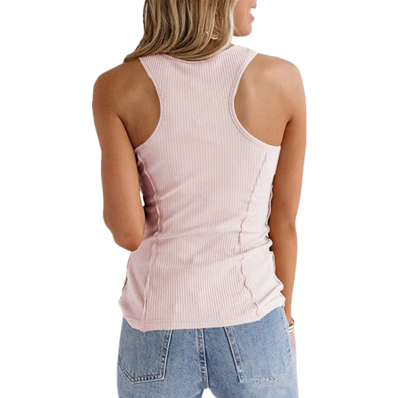 European style buckle T-shirt sleeveless pure vest for women