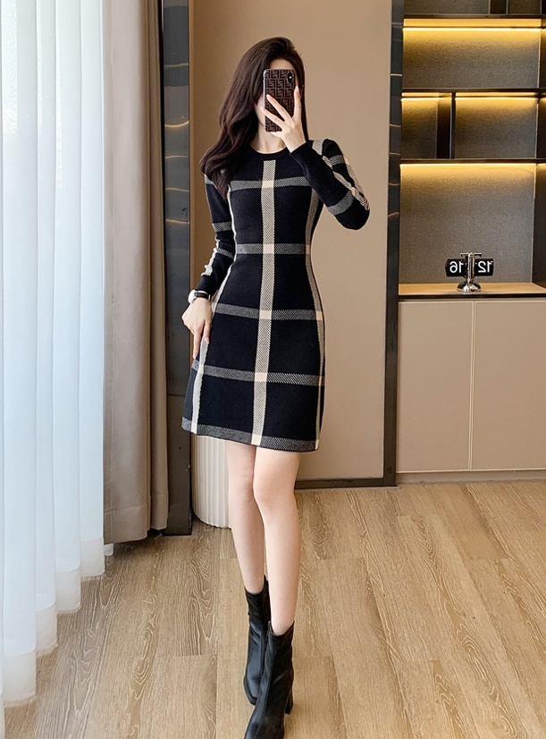 Knitted France style long sleeve fashion and elegant dress