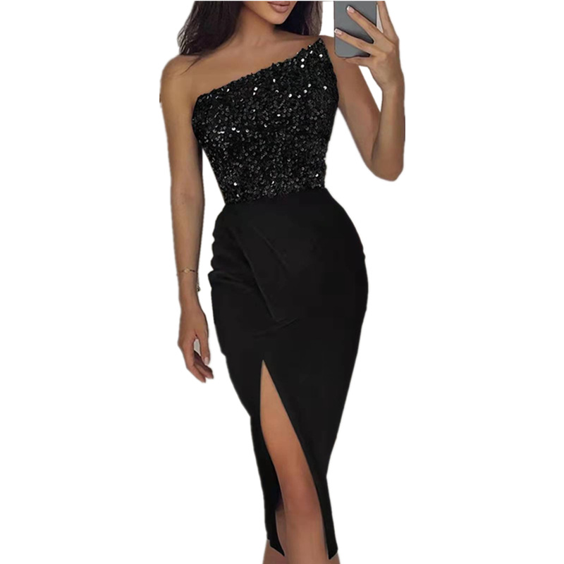 Sexy split long dress pure shoulder evening dress for women