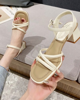 Thick summer middle-heel sandals open toe all-match rome shoes