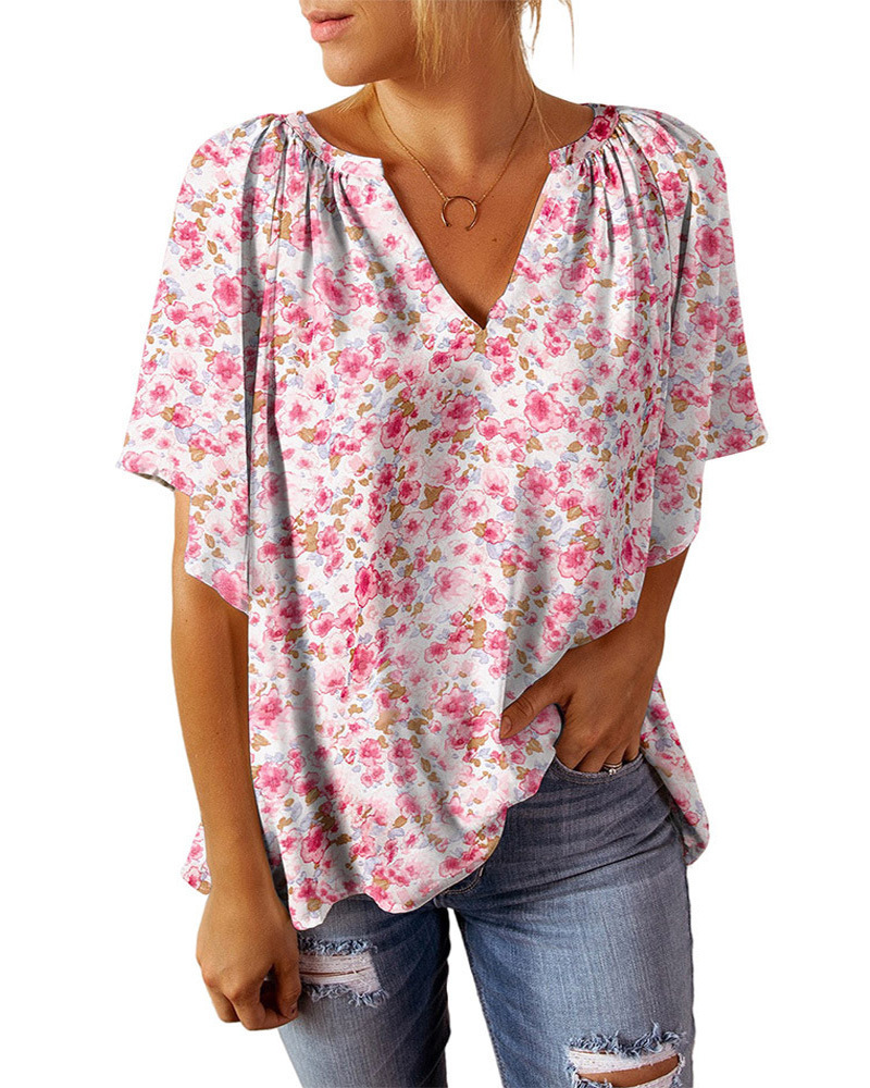 Short sleeve printing tops summer V-neck T-shirt