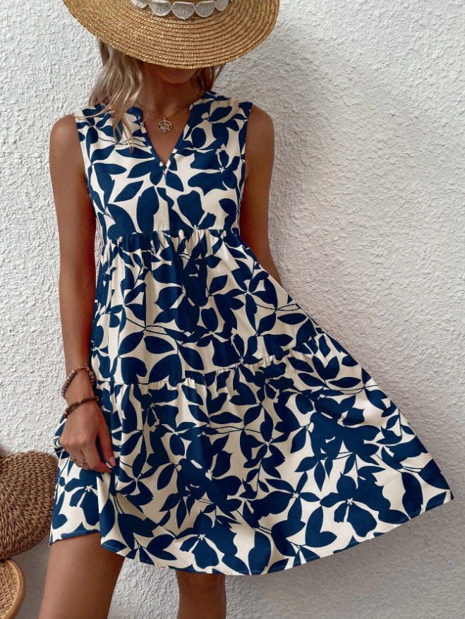 Printing fashion fold Bohemian style loose dress for women