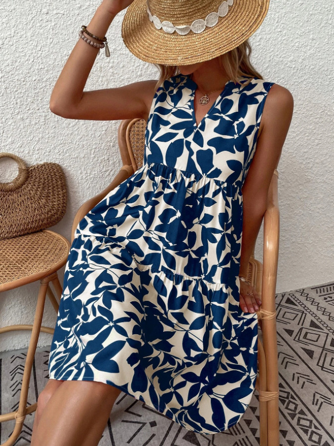 Printing fashion fold Bohemian style loose dress for women