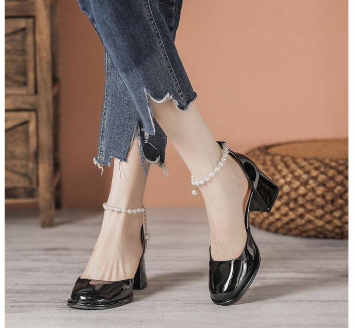 Middle-heel lady all-match pearl shoes for women