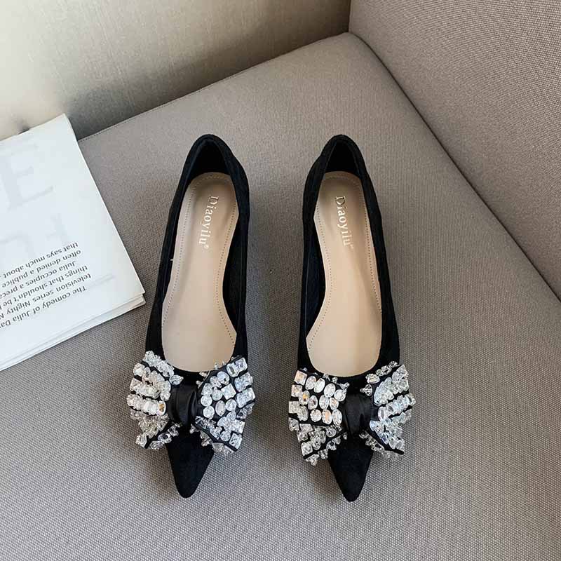 Fashion summer broadcloth flattie pointed rhinestone shoes