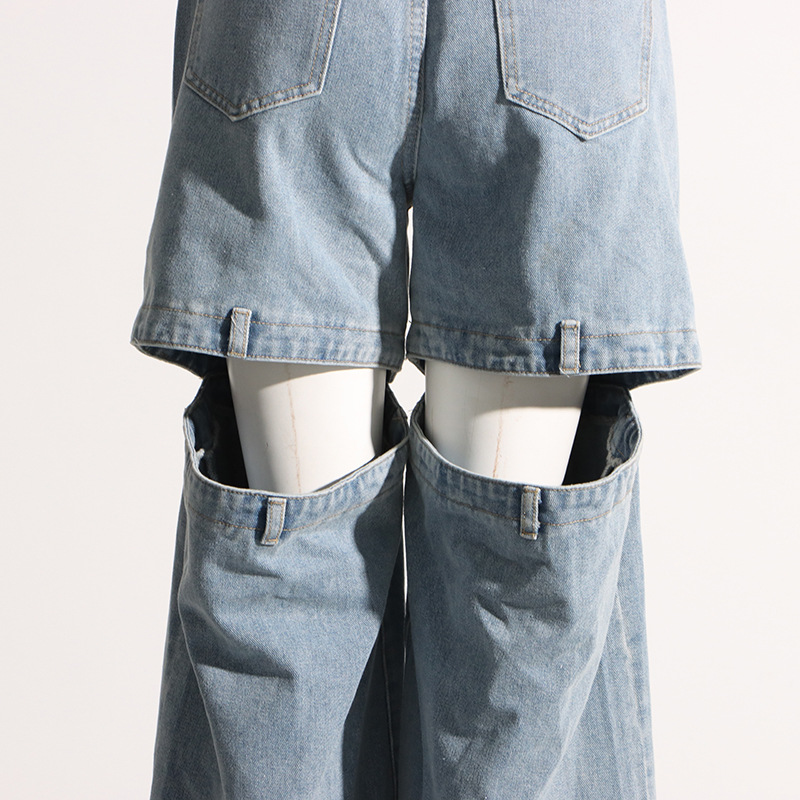 Niche splice wide leg autumn personality jeans for women