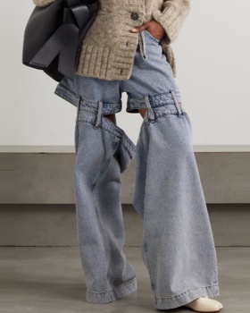 Niche splice wide leg autumn personality jeans for women