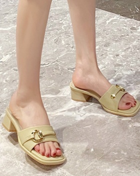 High-heeled metal buckles thick summer slippers for women