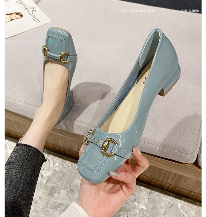 Square head thick all-match blue tender shoes for women