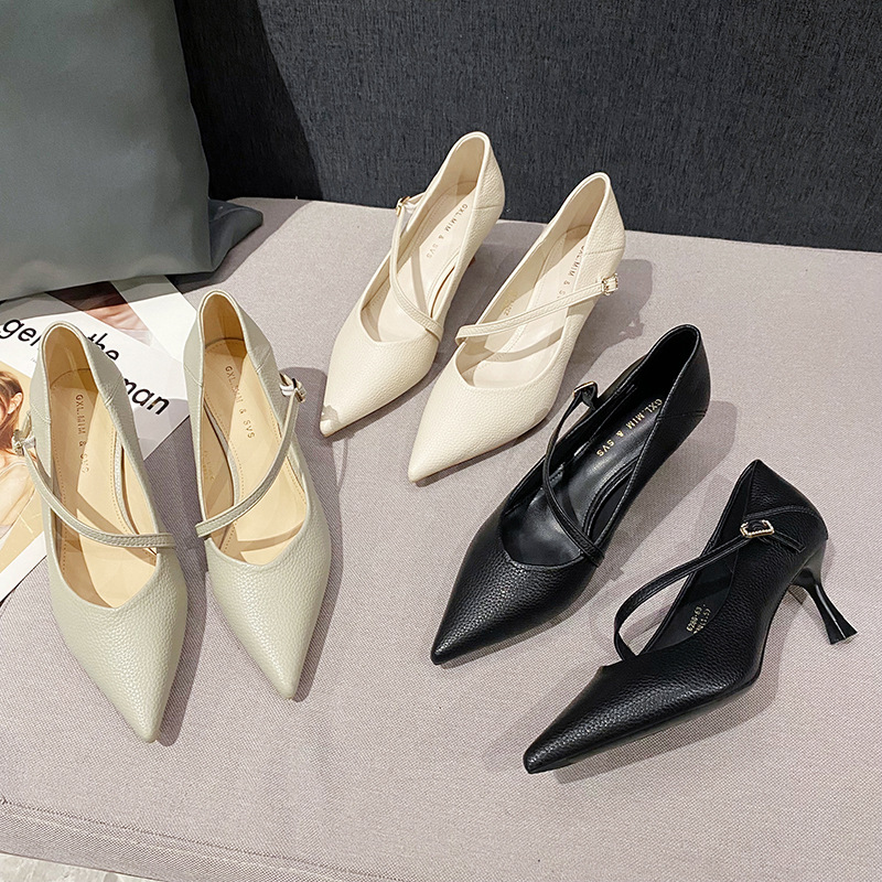 Fine-root middle-heel shoes pointed low high-heeled shoes