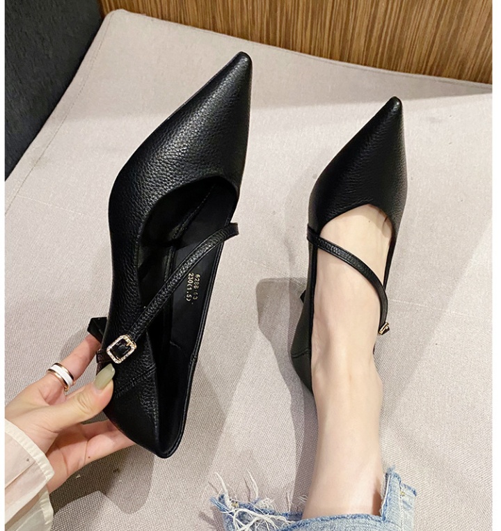 Fine-root middle-heel shoes pointed low high-heeled shoes