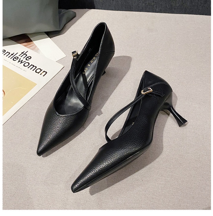 Fine-root middle-heel shoes pointed low high-heeled shoes