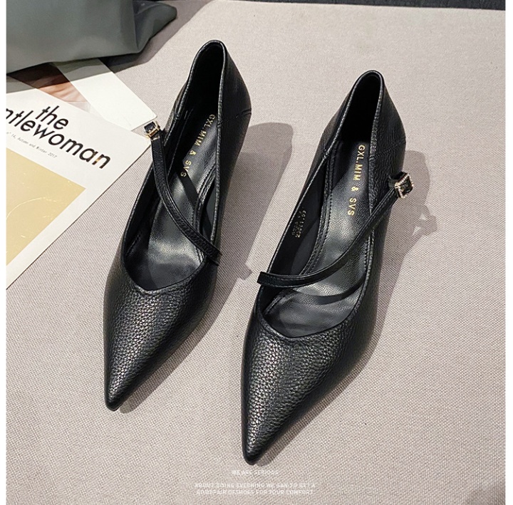 Fine-root middle-heel shoes pointed low high-heeled shoes