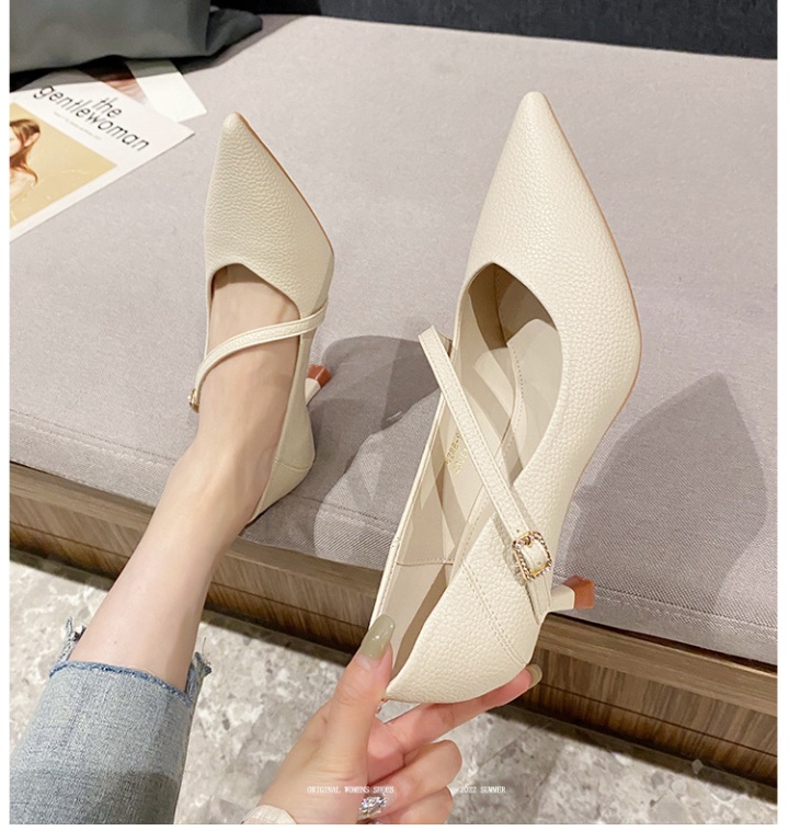 Fine-root middle-heel shoes pointed low high-heeled shoes