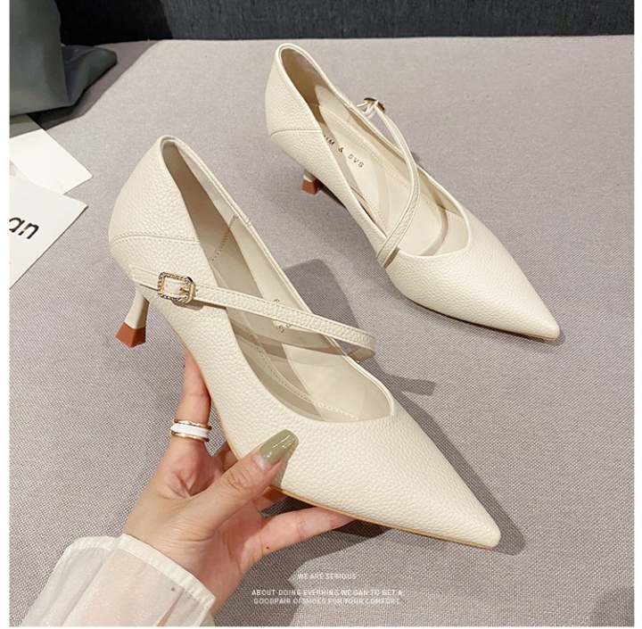 Fine-root middle-heel shoes pointed low high-heeled shoes