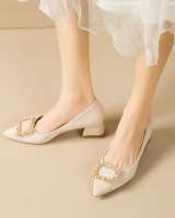Side buckle thick France style pointed middle-heel shoes