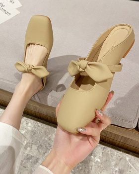 Half wears outside fashion slippers bow flat shoes for women