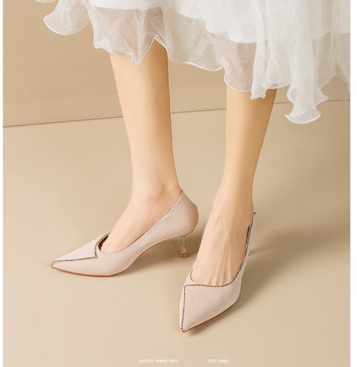 Spring and autumn beige shoes France style high-heeled shoes