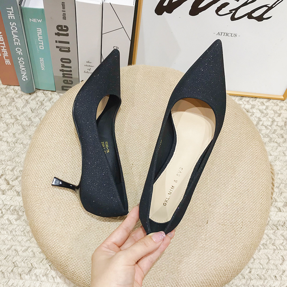 Middle-heel low shoes pointed fine-root high-heeled shoes