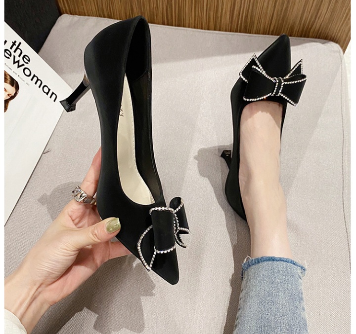 Bow all-match high-heeled shoes fine-root shoes for women