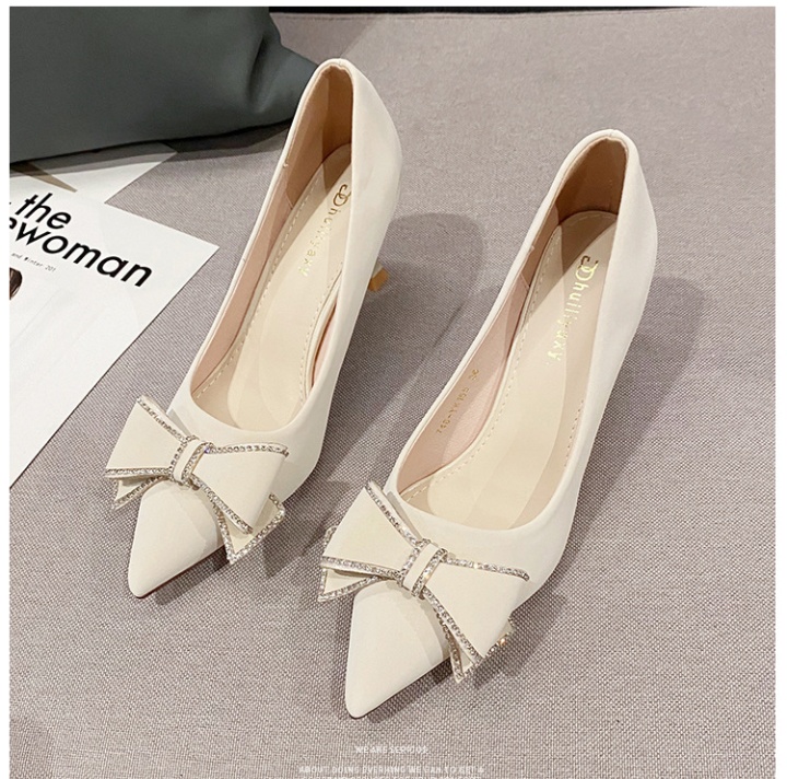 Bow all-match high-heeled shoes fine-root shoes for women