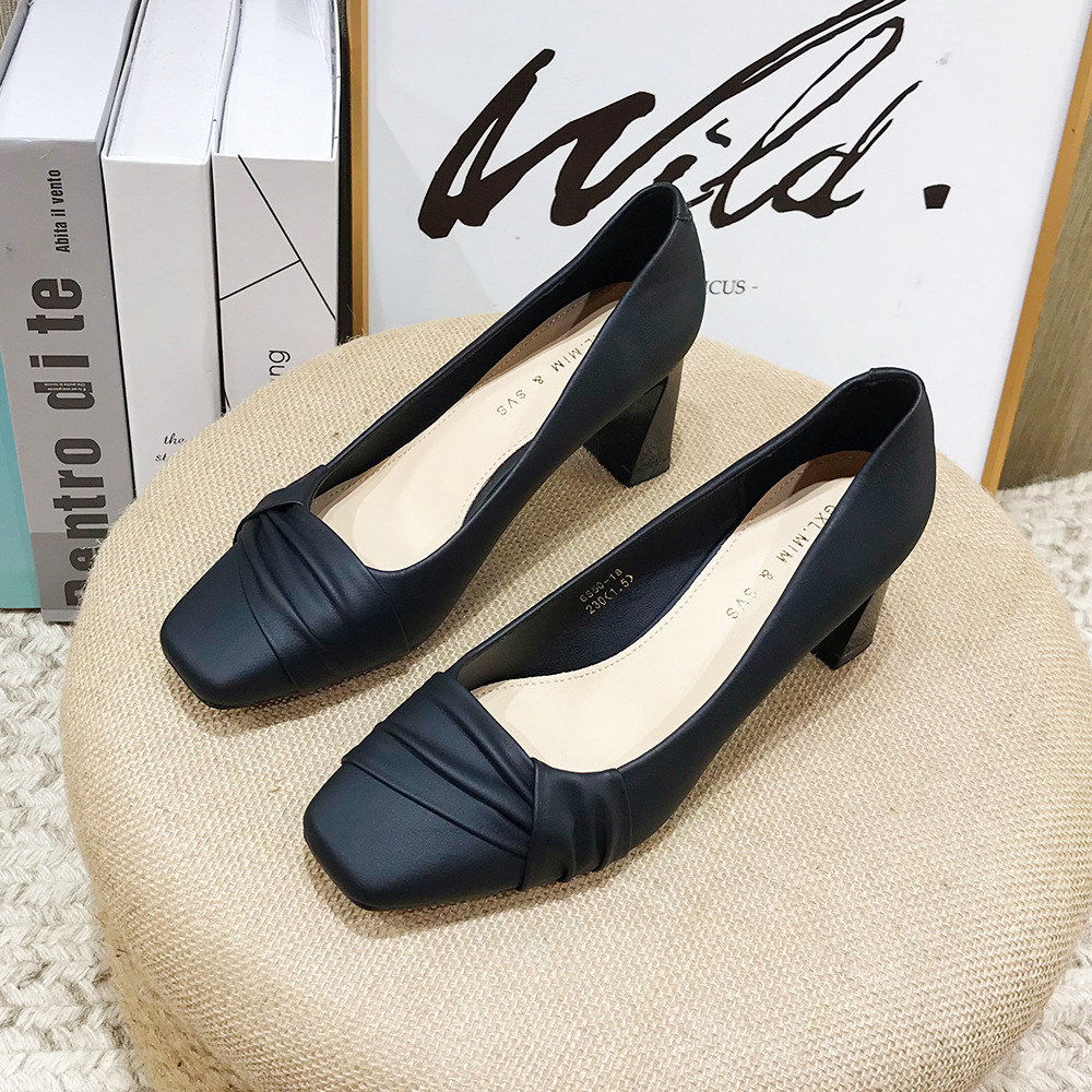 Lady commuting high-heeled shoes Casual square head shoes for women