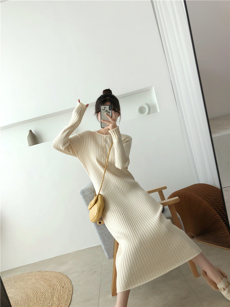 Long overcoat exceed knee sweater dress for women