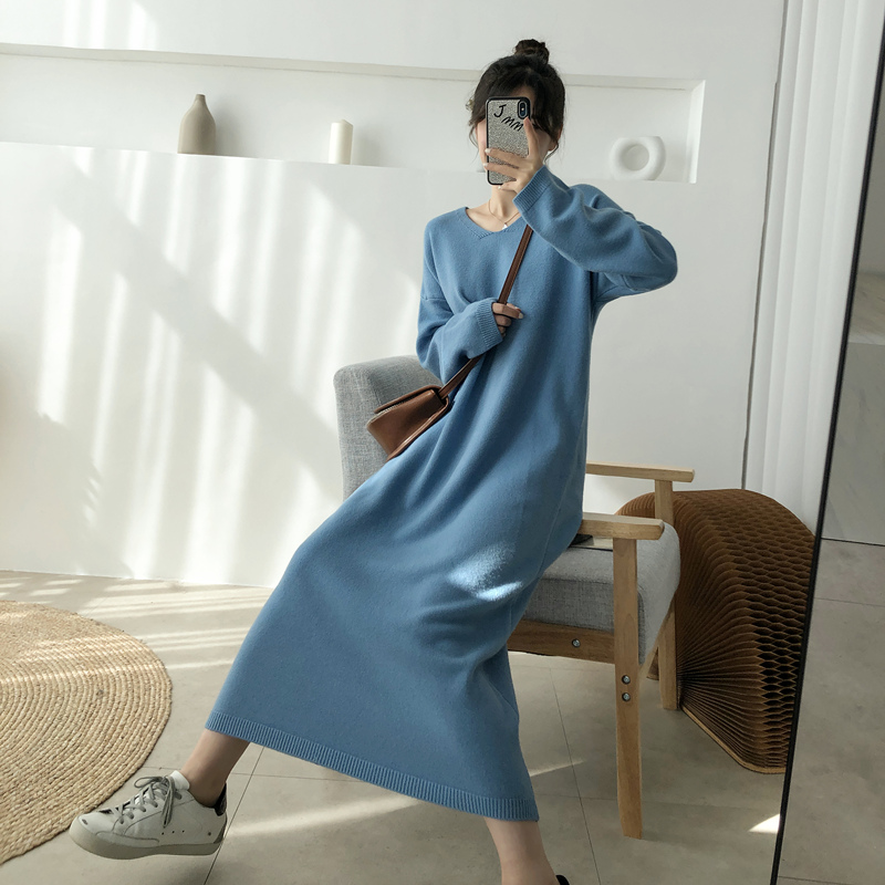 Large yard long dress Korean style sweater dress for women