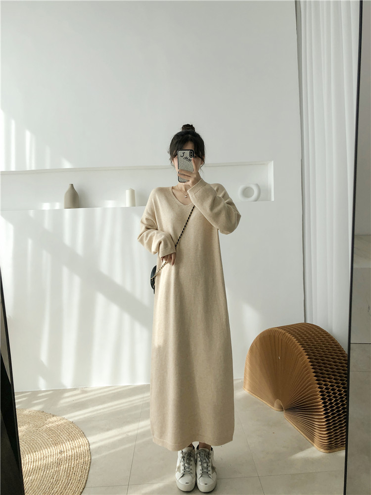 Large yard long dress Korean style sweater dress for women