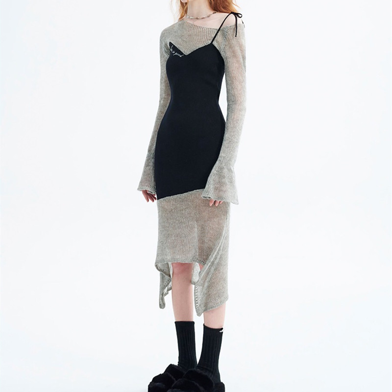 Vanguard knitwear sling Pseudo-two splice dress
