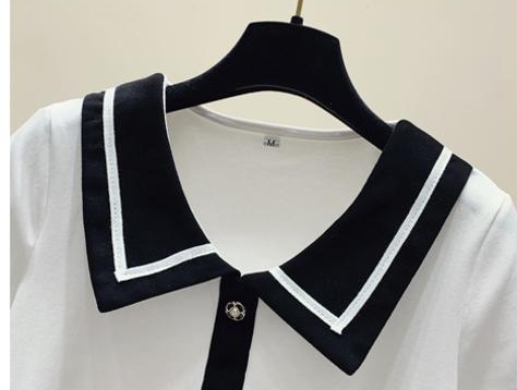 Doll collar slim shirts summer stripe T-shirt for women