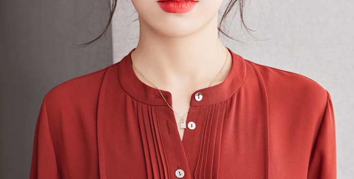 Loose drape tops red long sleeve shirt for women