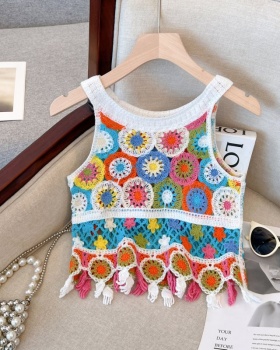 Short embroidery vest hollow sling tops for women
