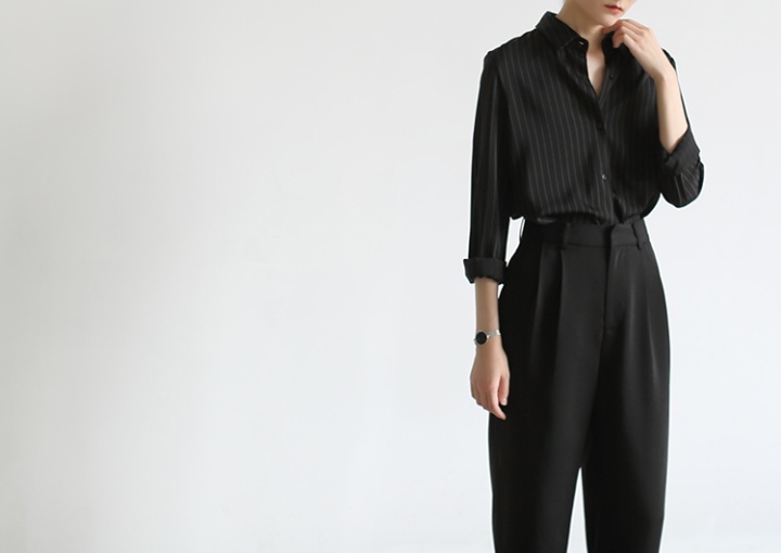Commuting black tops autumn stripe business suit for women