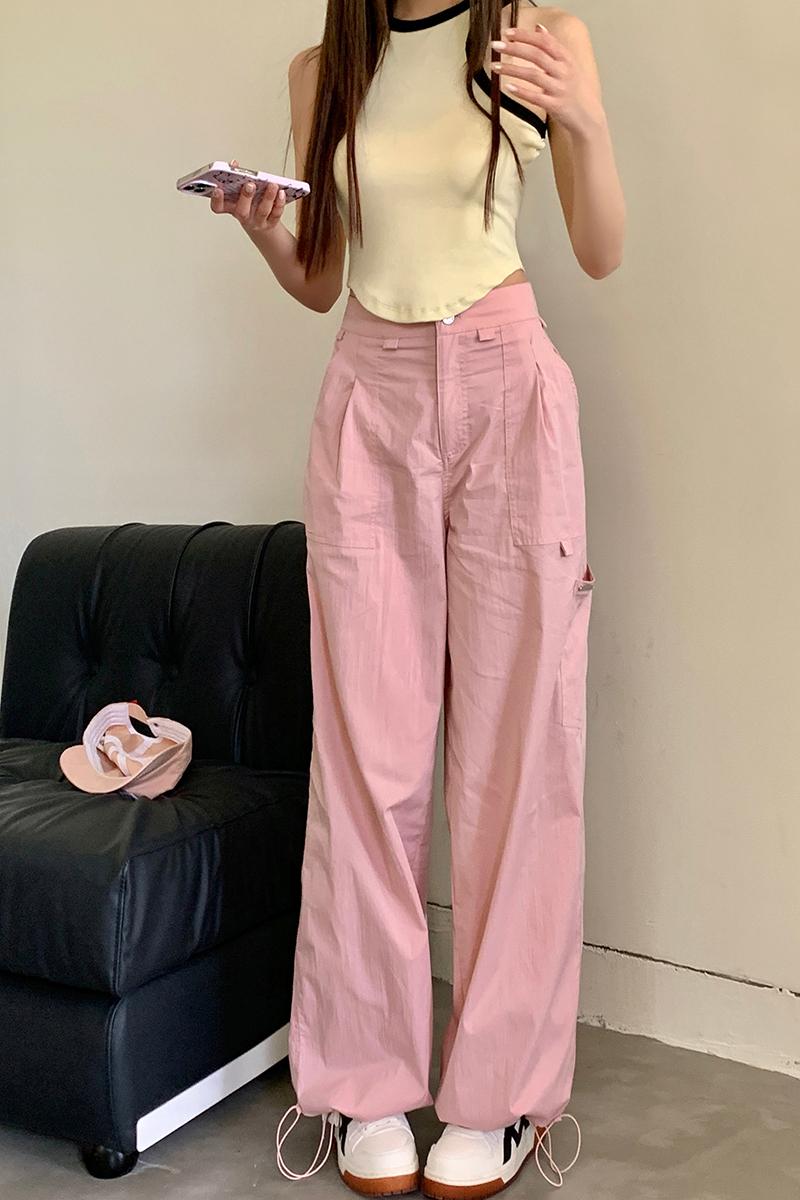 Loose Casual long pants pink straight work pants
