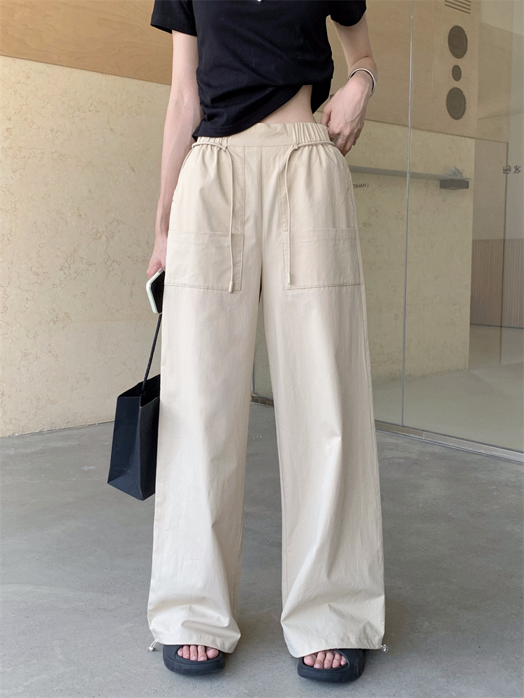Pocket loose Casual straight drawstring long pants