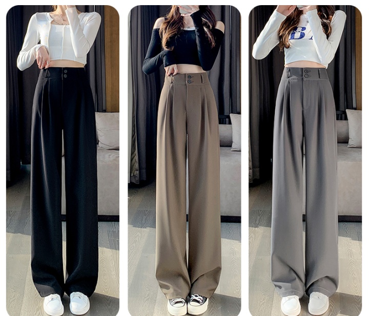 Double buckle suit pants drape wide leg pants for women