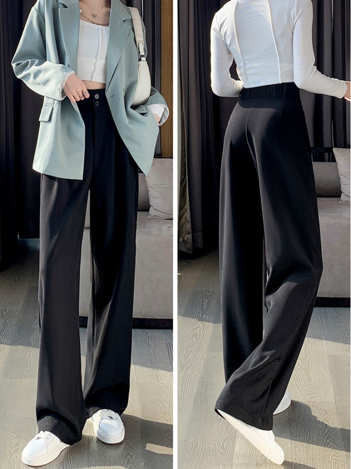 Double buckle suit pants drape wide leg pants for women