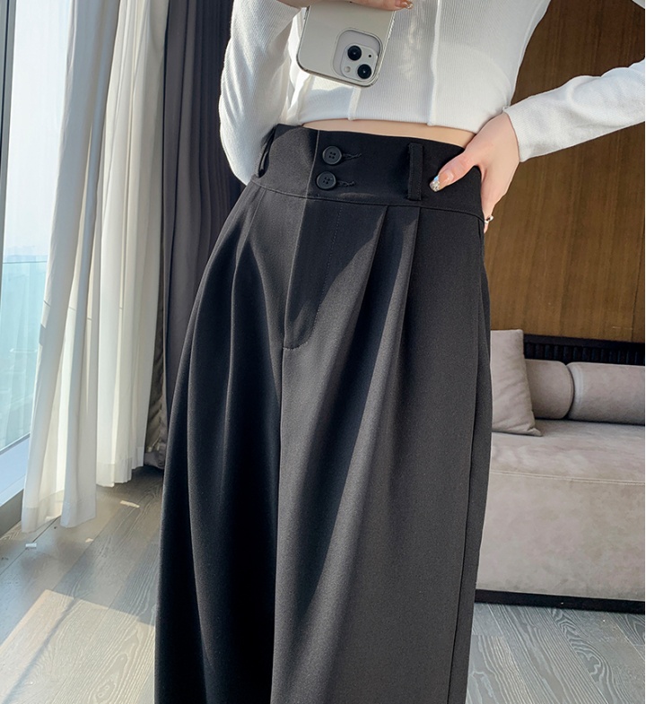 Double buckle suit pants drape wide leg pants for women