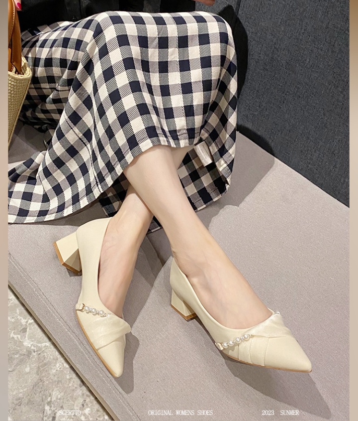 Temperament thick middle-heel pointed light luxury shoes