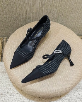Low houndstooth shoes fine-root high-heeled shoes