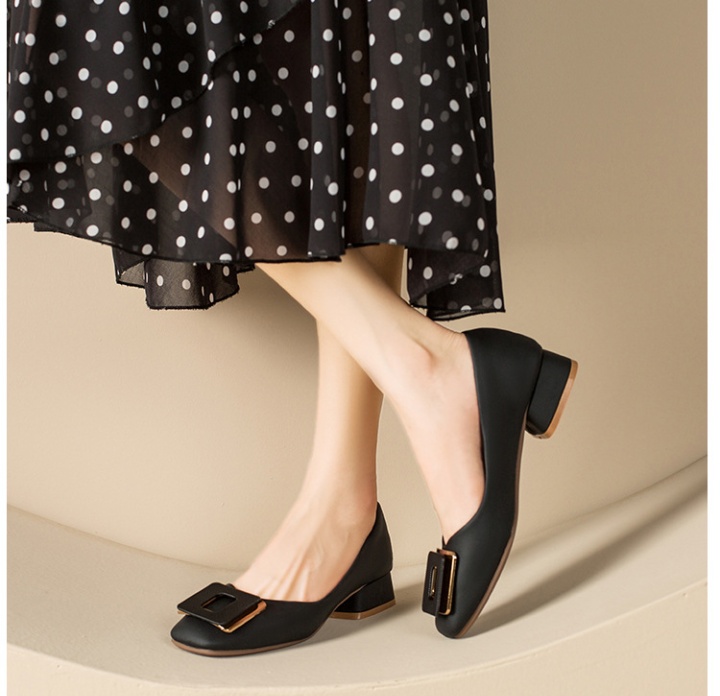 Low square head France style all-match side buckle shoes