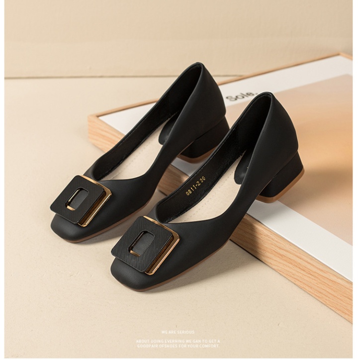 Low square head France style all-match side buckle shoes