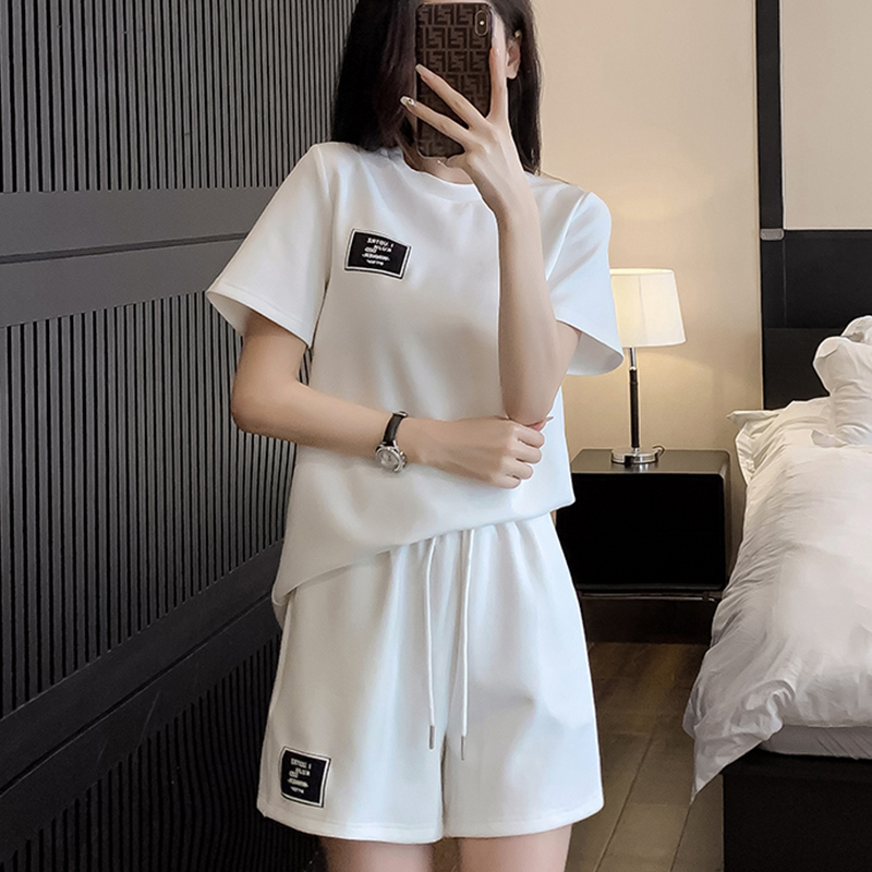 Fashion white short sleeve Casual shorts 2pcs set for women
