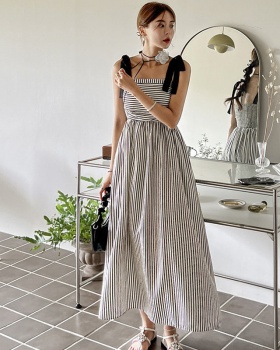 Stripe summer long dress Korean style temperament dress