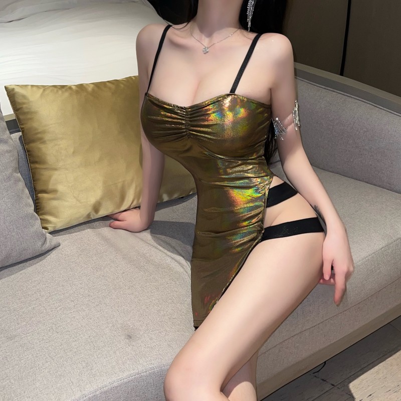 Enticement spicegirl short hollow nightclub gold dress for women