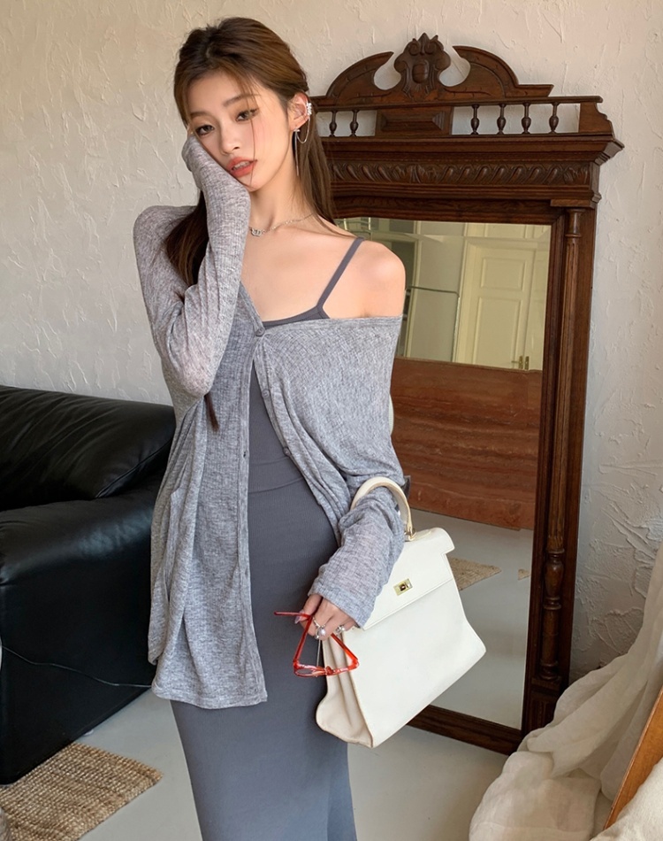 Knitted sunscreen thin cardigan gray summer tops