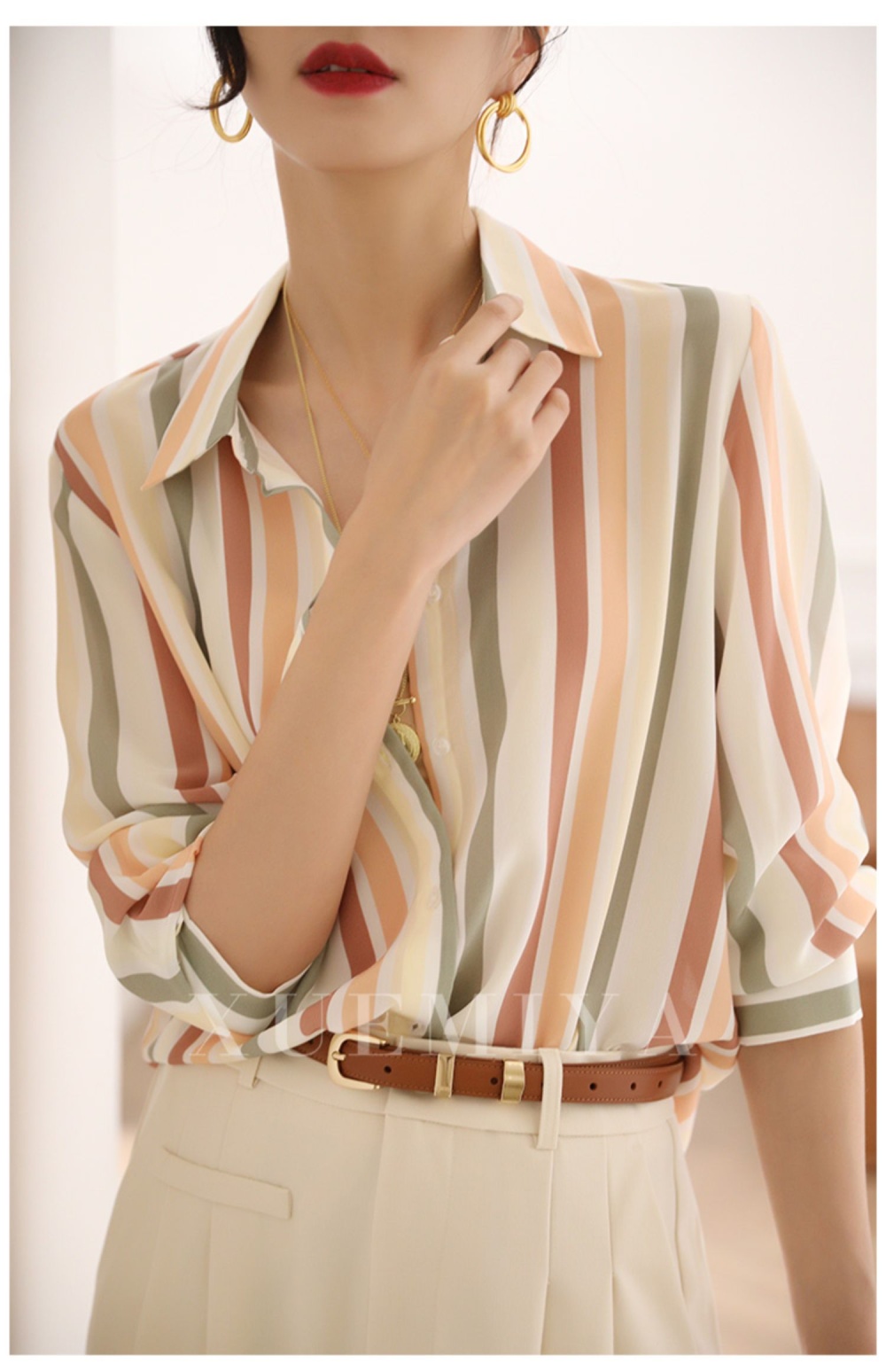 Slim stripe tops niche satin shirt for women