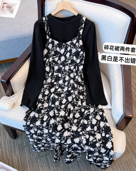 Loose floral long sleeve fashion fat autumn dress a set for women