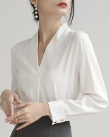 All-match V-neck Korean style shirt slim long sleeve tops